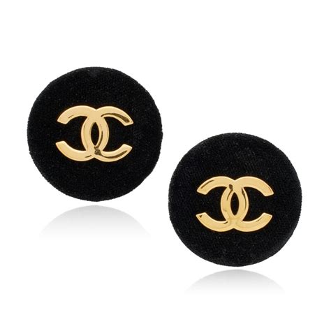 Chanel Vintage Black Velvet And Gold Metal CC Earrings, 1984 